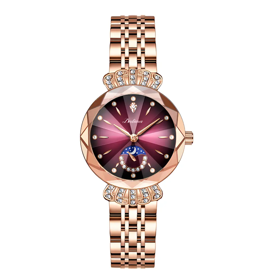 Official Authentic Fashion Rose Gold Women's Solid Steel Band Waterproof Watch Diamond Butterfly Buckle Watch Live Broadcast Hot Sale