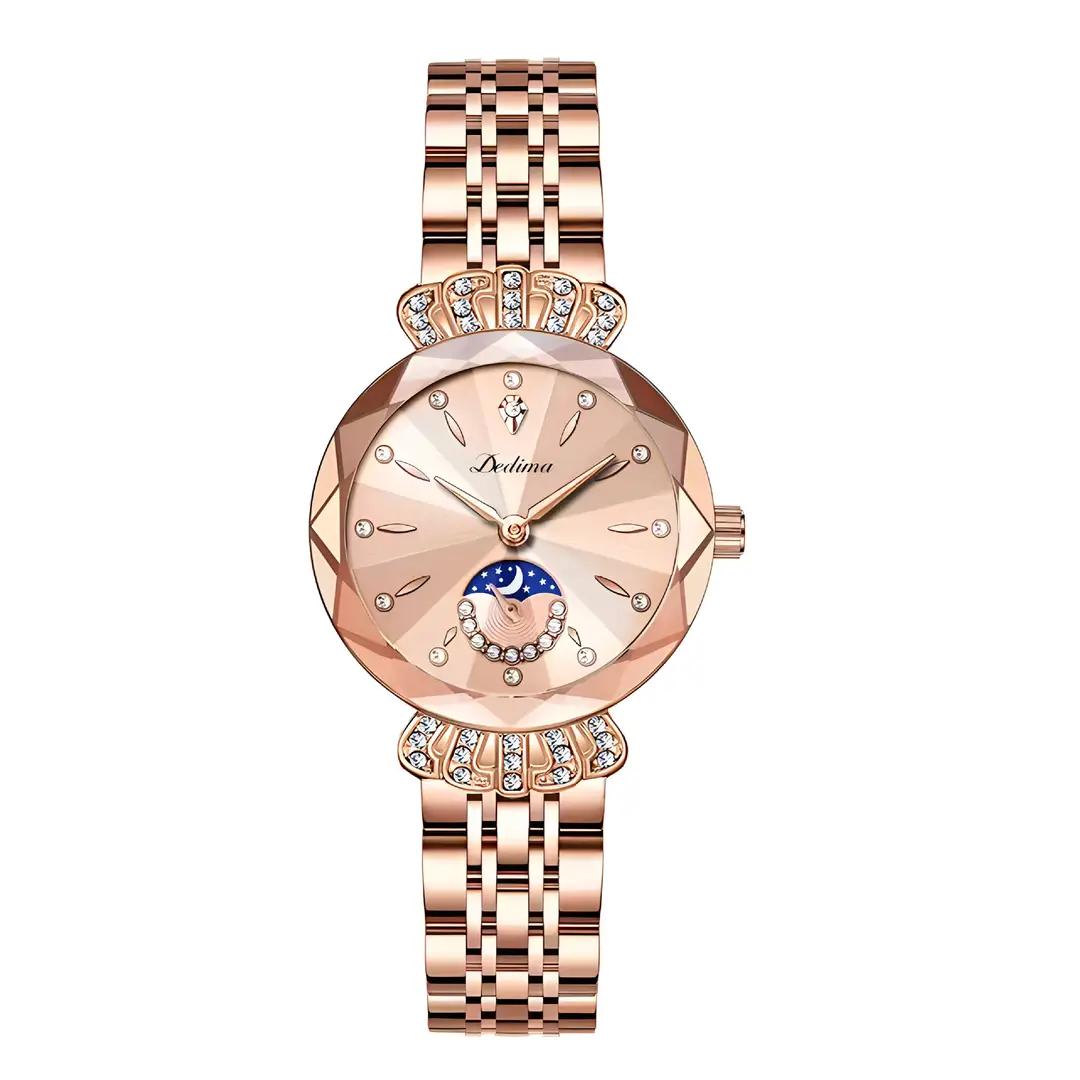 Official Authentic Fashion Rose Gold Women's Solid Steel Band Waterproof Watch Diamond Butterfly Buckle Watch Live Broadcast Hot Sale