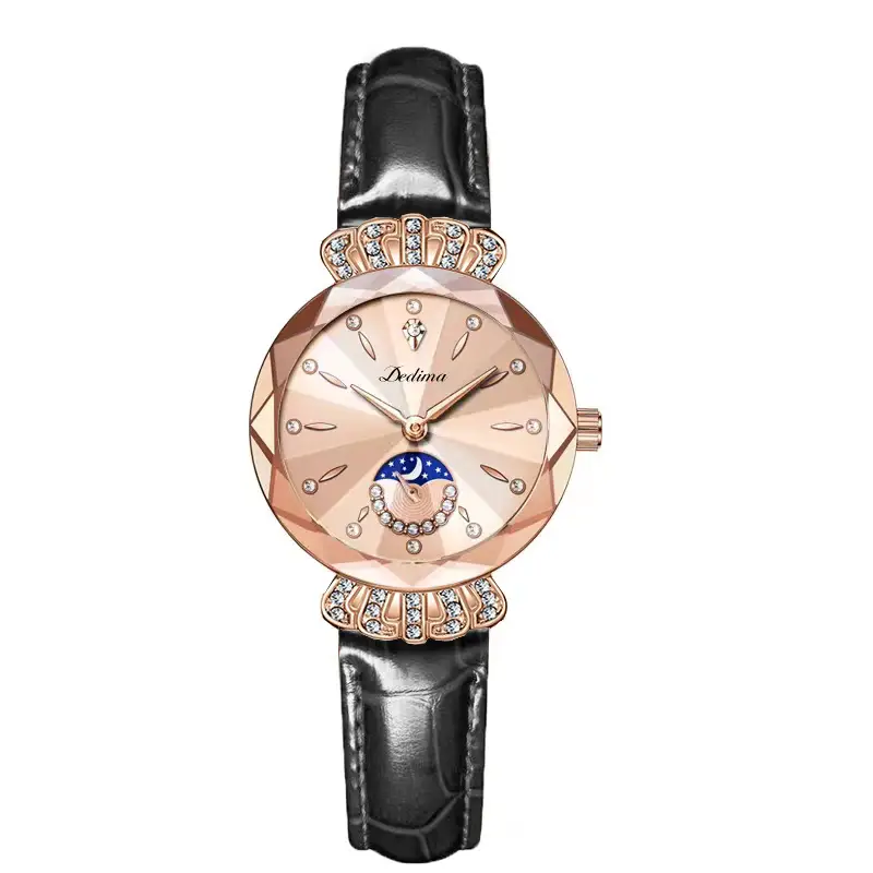 Official Authentic Fashion Rose Gold Women's Solid Steel Band Waterproof Watch Diamond Butterfly Buckle Watch Live Broadcast Hot Sale