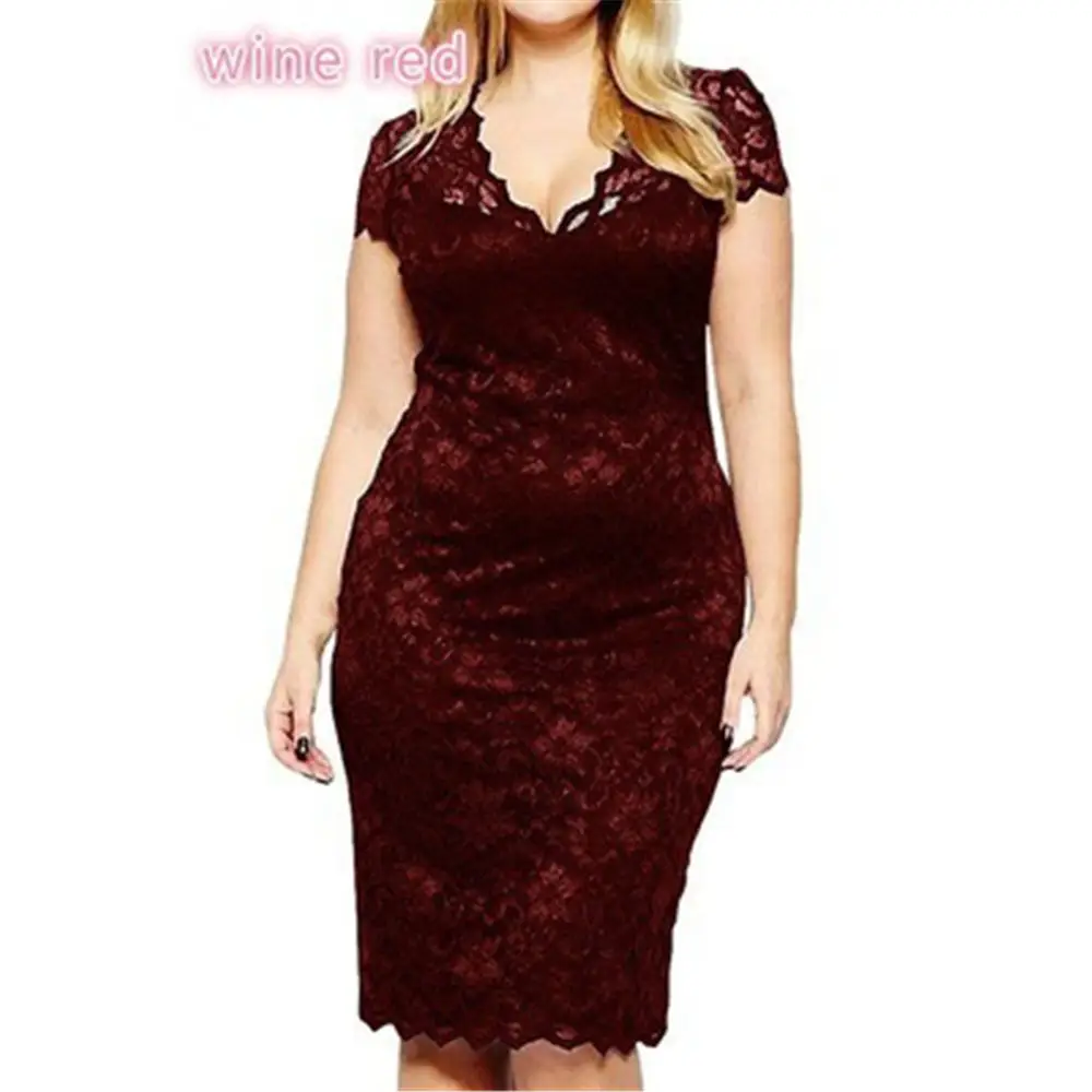 Purple Lace Sheath Dress V-Neck Short Sleeve Slim Fit - Image 7