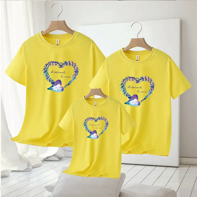 Family of Three Orange Heart Printed T-Shirts for Kids — feature 13