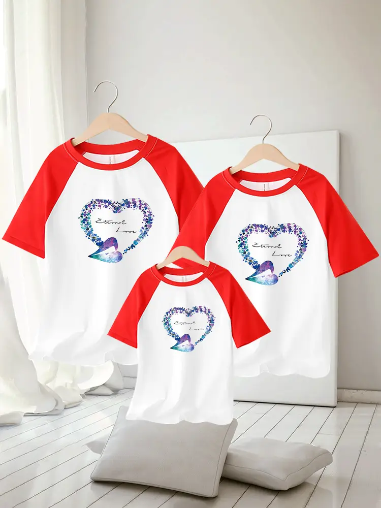 Family of Three Orange Heart Printed T-Shirts for Kids — feature 16