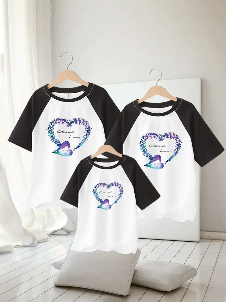 Family of Three Orange Heart Printed T-Shirts for Kids — feature 17