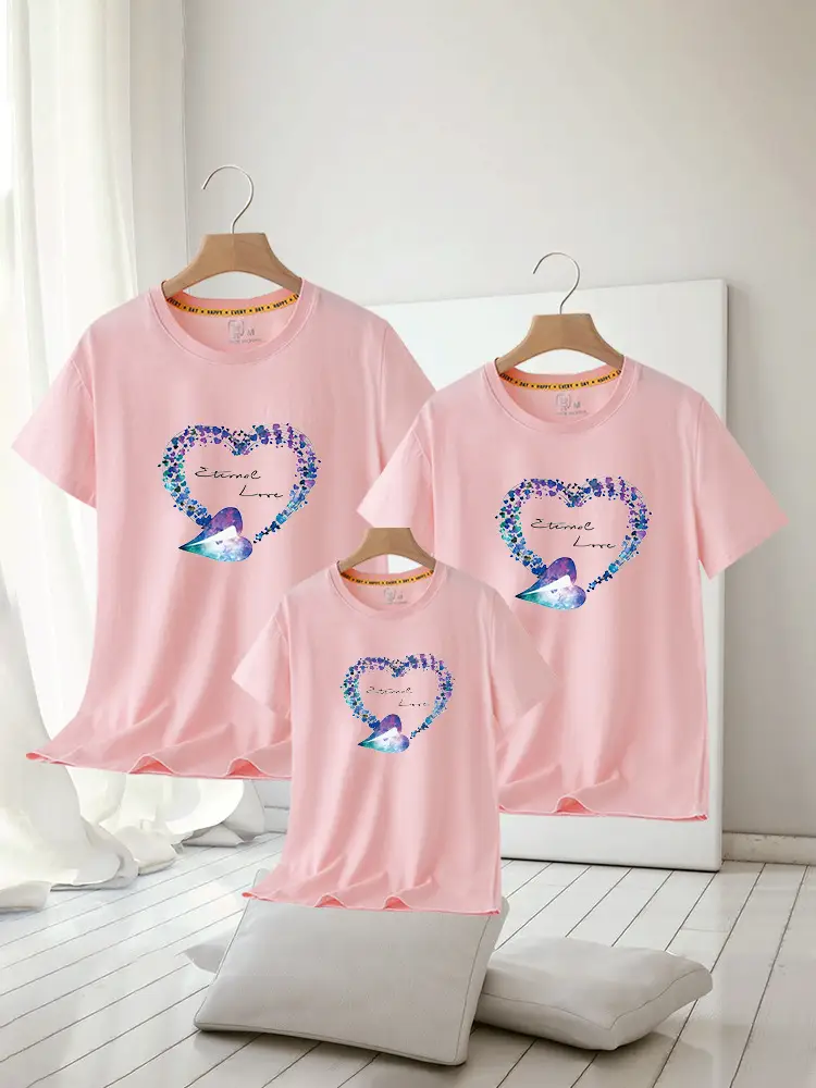 Family of Three Orange Heart Printed T-Shirts for Kids — feature 24