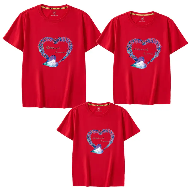 Family of Three Orange Heart Printed T-Shirts for Kids - Image 2