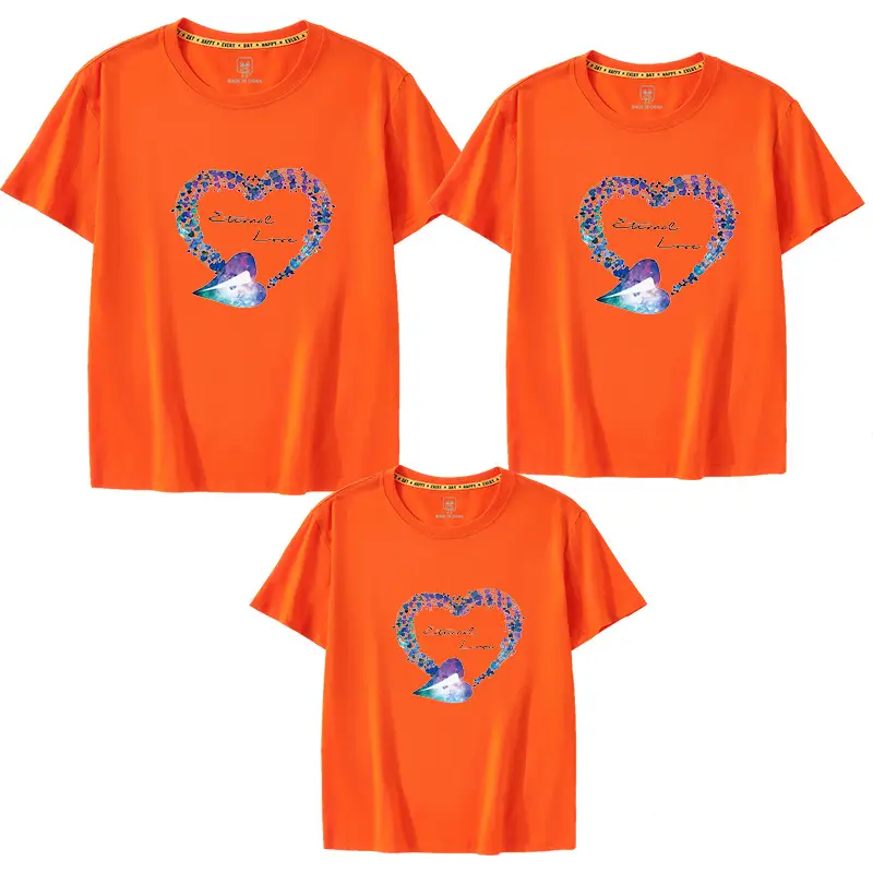 Family of Three Orange Heart Printed T-Shirts for Kids - Image 5