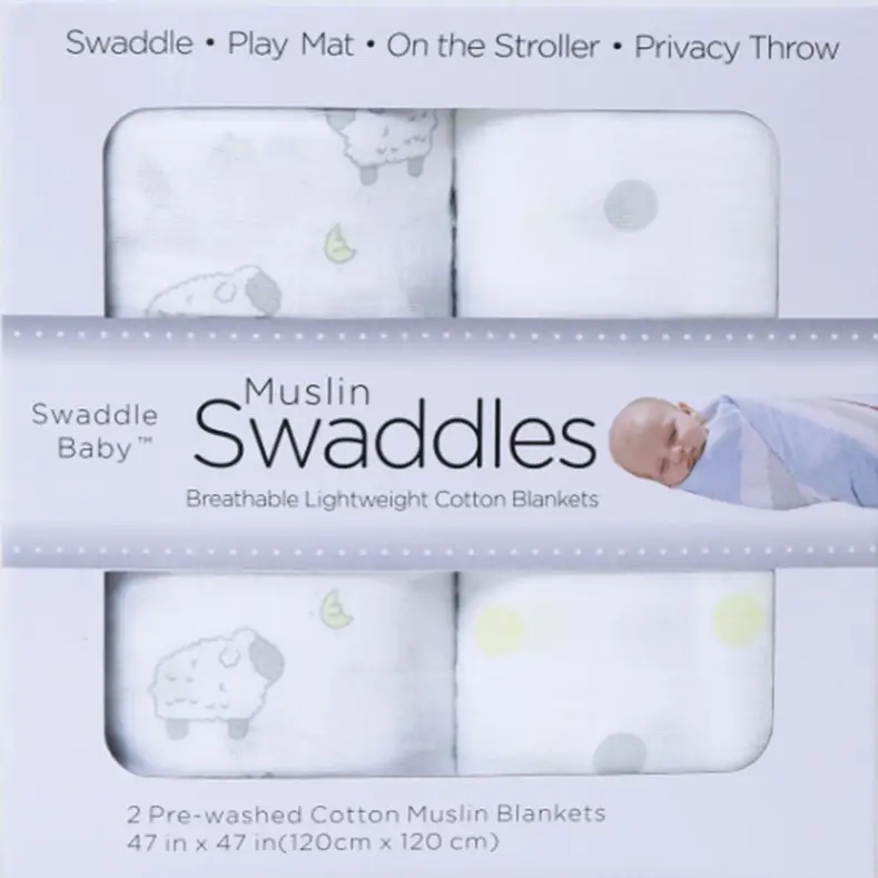 Baby Muslin Swaddle Blanket 2-Pack Skin-Friendly Cotton