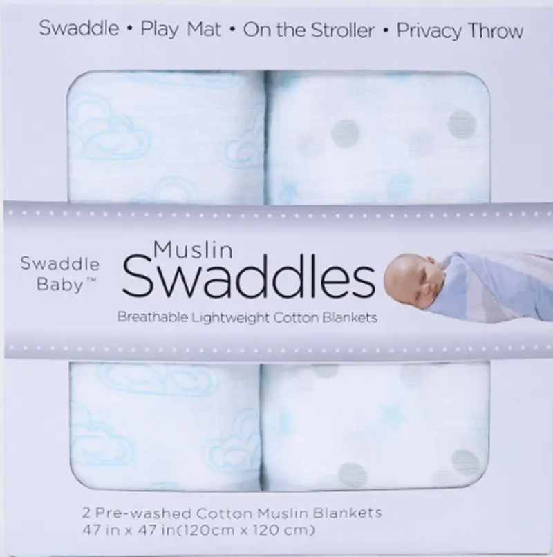 Baby Muslin Swaddle Blanket 2-Pack Skin-Friendly Cotton