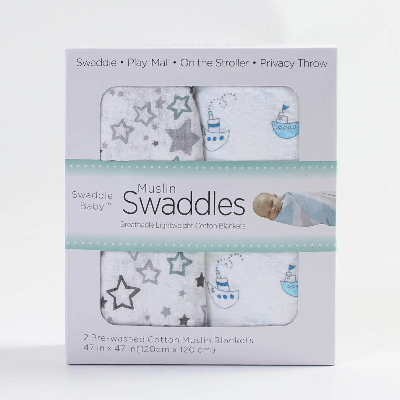 Baby Muslin Swaddle Blanket 2-Pack Skin-Friendly Cotton