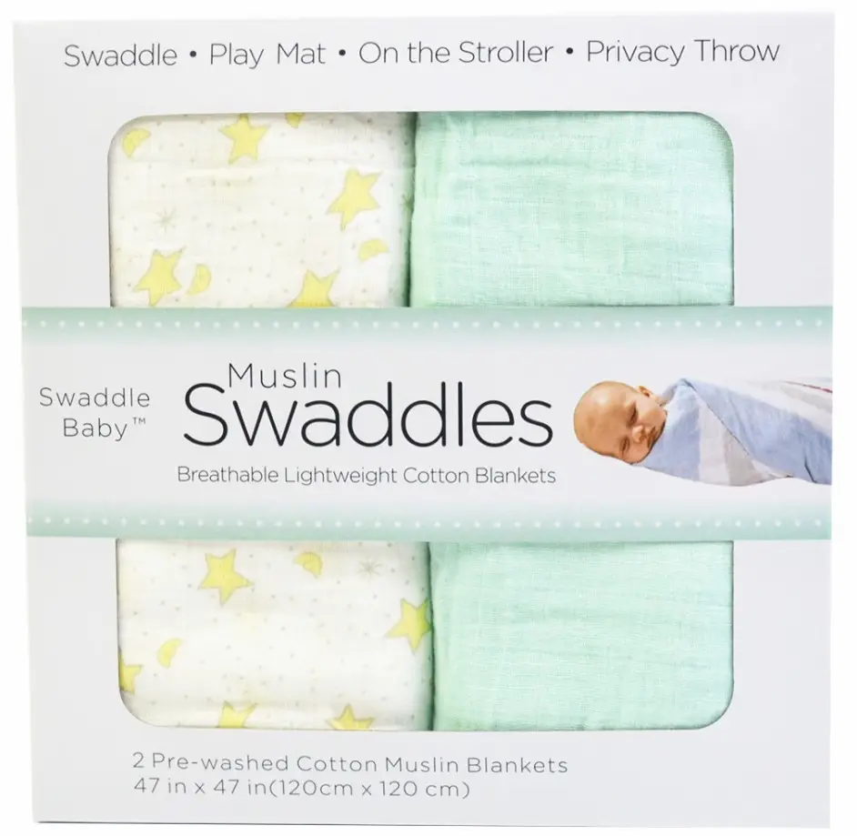 Baby Muslin Swaddle Blanket 2-Pack Skin-Friendly Cotton