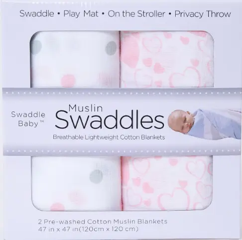 Baby Muslin Swaddle Blanket 2-Pack Skin-Friendly Cotton