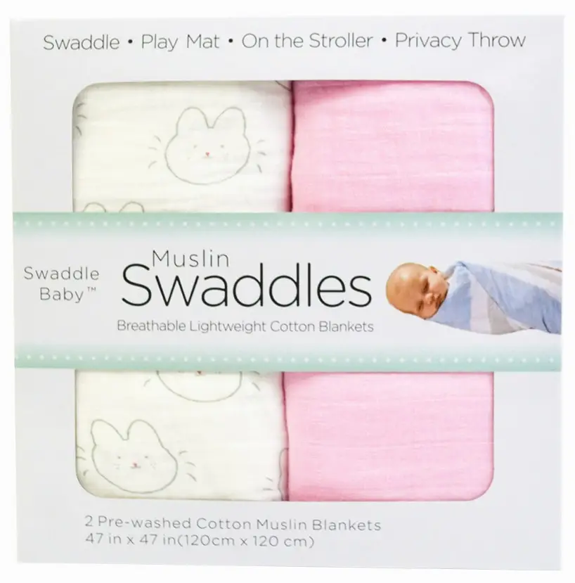 Baby Muslin Swaddle Blanket 2-Pack Skin-Friendly Cotton