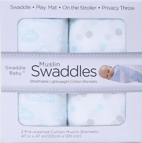 Baby Muslin Swaddle Blanket 2-Pack Skin-Friendly Cotton