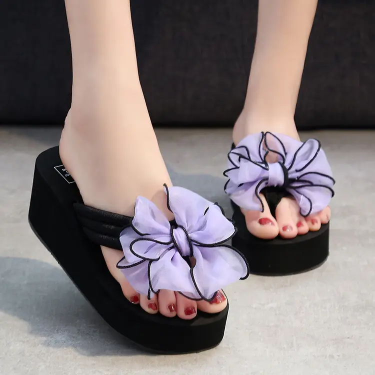 Black Bow Wedge Sandals for Women Summer - Image 9