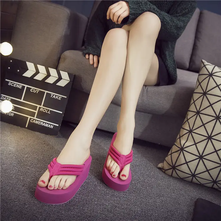 Women Black Thick Sole Cloth Strap Flip Flops Large