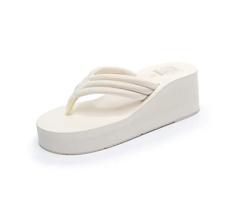 Women Black Thick Sole Cloth Strap Flip Flops Large