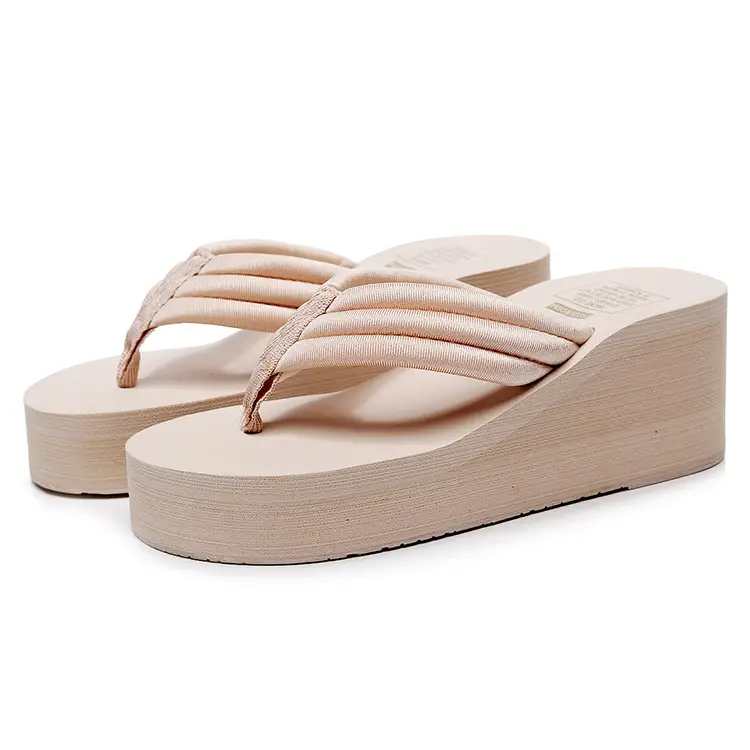 Women Black Thick Sole Cloth Strap Flip Flops Large