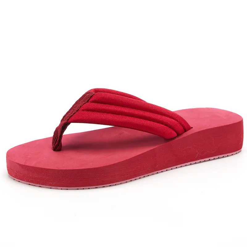 Women Black Thick Sole Cloth Strap Flip Flops Large