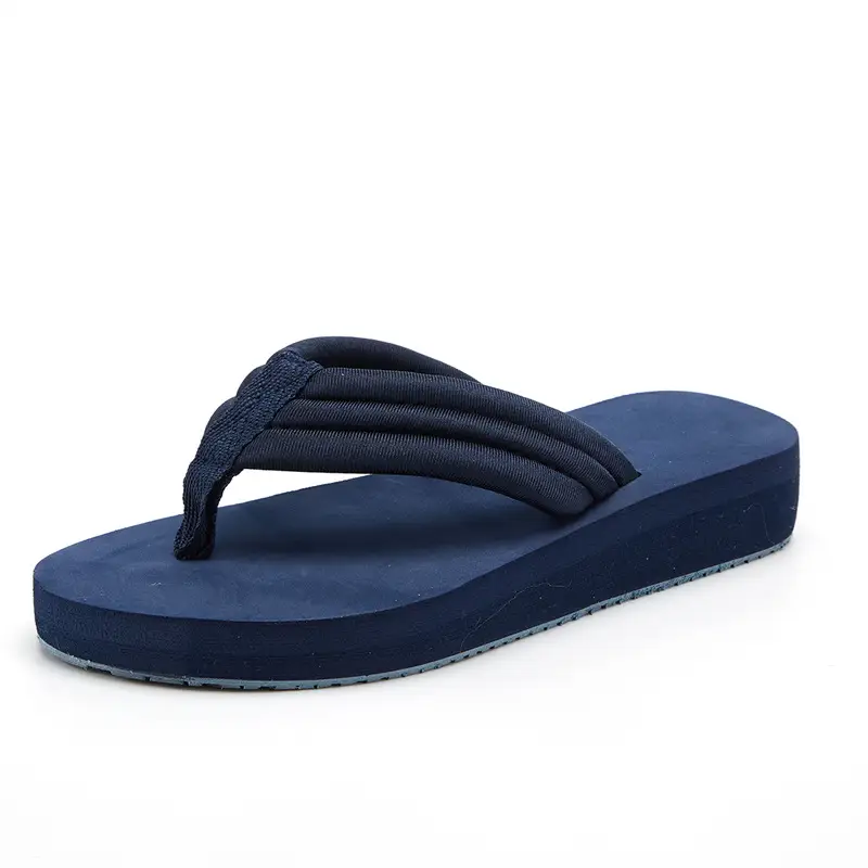 Women Black Thick Sole Cloth Strap Flip Flops Large