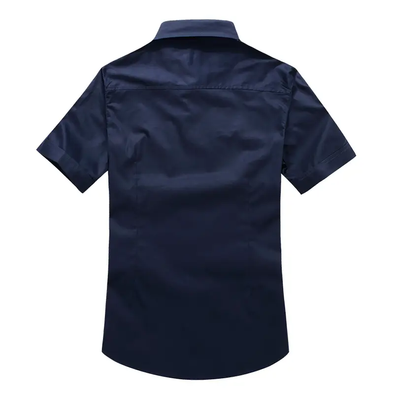 Men Navy Blue Short Sleeve Shirt with Embroidered Patches - Image 6