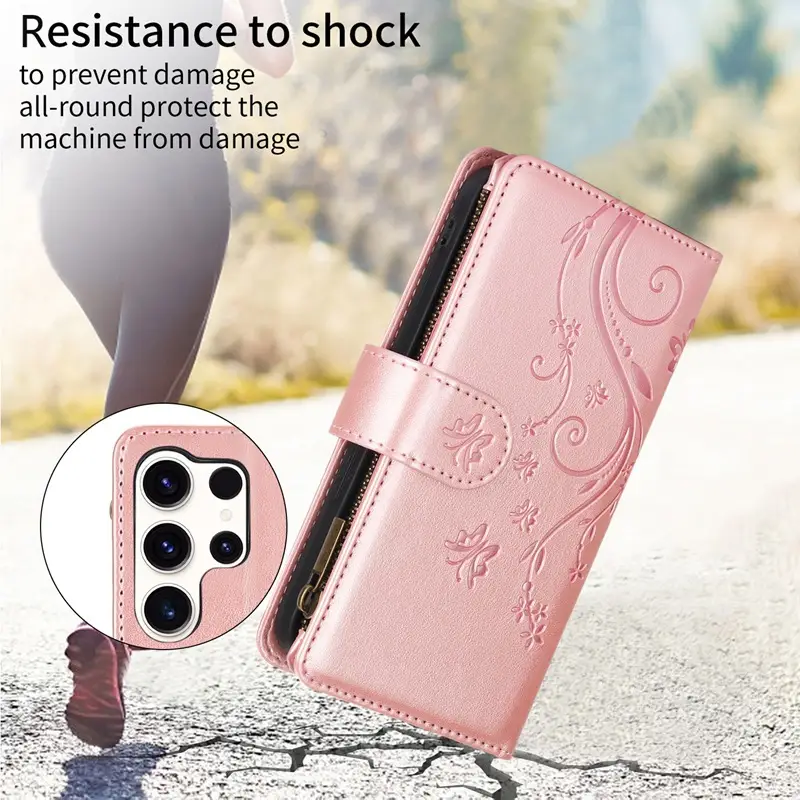 Blue Butterfly Zipper Mobile Phone Case with Wristlet - Image 9