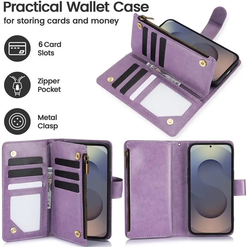 Blue Butterfly Zipper Mobile Phone Case with Wristlet - Image 10