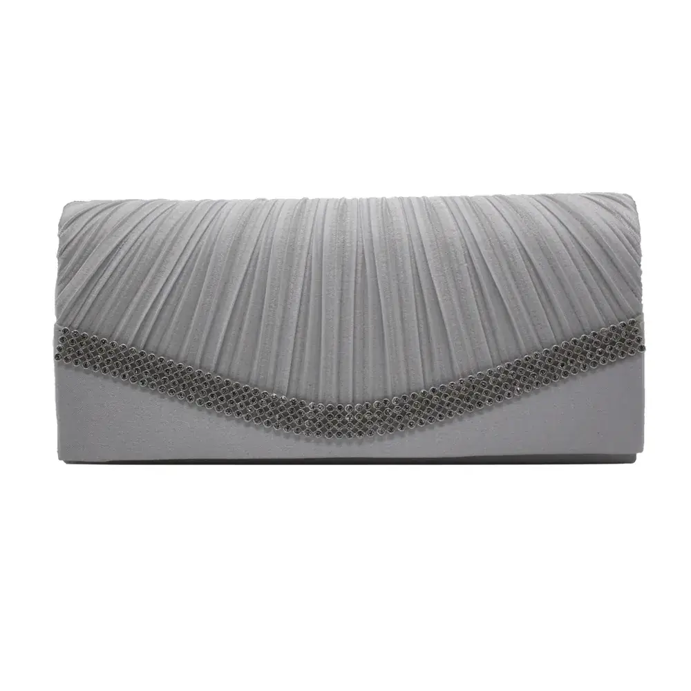 Black Satin Handheld Dinner Bag with Diamond Trim - Image 6