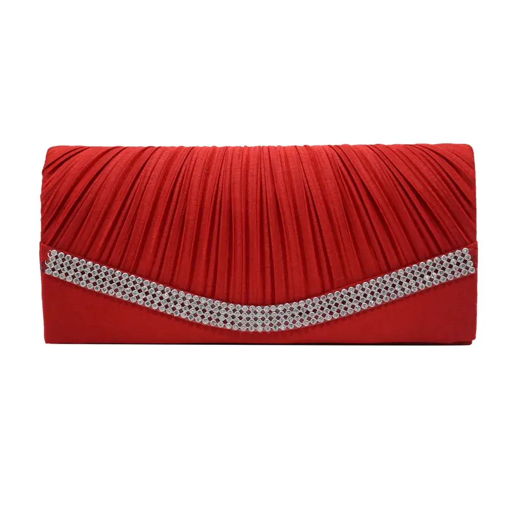 Black Satin Handheld Dinner Bag with Diamond Trim - Image 2