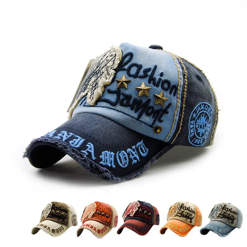 European American Fashion Hat Letter Patch Stud Stud Casual Baseball Cap Old Outdoor Cap Men's and Women's Cotton