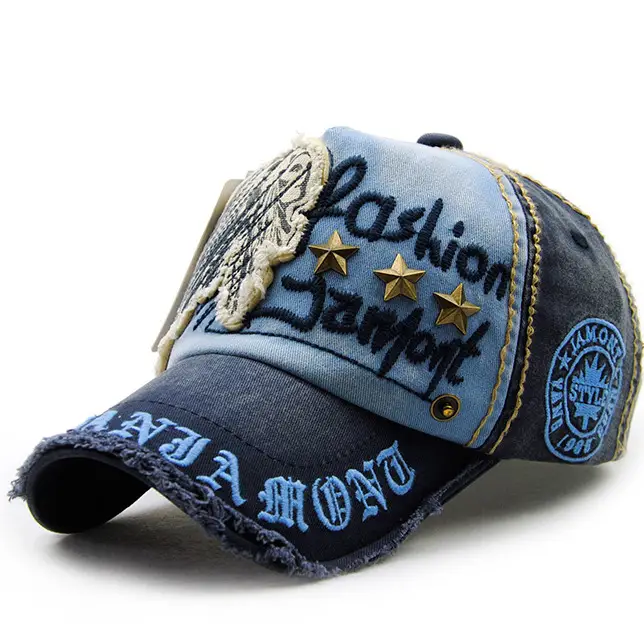European American Fashion Hat Letter Patch Stud Stud Casual Baseball Cap Old Outdoor Cap Men's and Women's Cotton