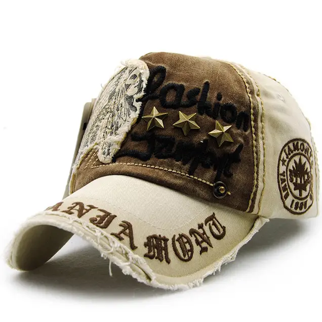 European American Fashion Hat Letter Patch Stud Stud Casual Baseball Cap Old Outdoor Cap Men's and Women's Cotton