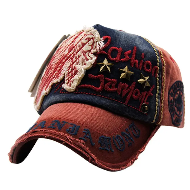 European American Fashion Hat Letter Patch Stud Stud Casual Baseball Cap Old Outdoor Cap Men's and Women's Cotton