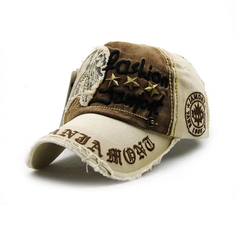 European American Fashion Hat Letter Patch Stud Stud Casual Baseball Cap Old Outdoor Cap Men's and Women's Cotton