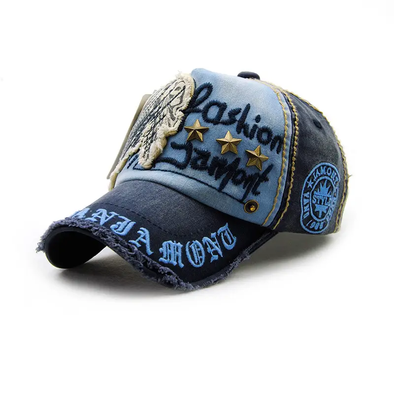 European American Fashion Hat Letter Patch Stud Stud Casual Baseball Cap Old Outdoor Cap Men's and Women's Cotton