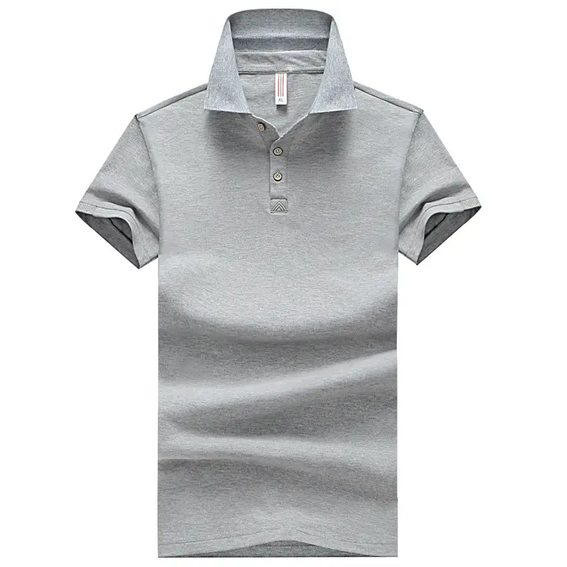 Men's Short Sleeve Polo Shirt Grey Solid Color - Image 2