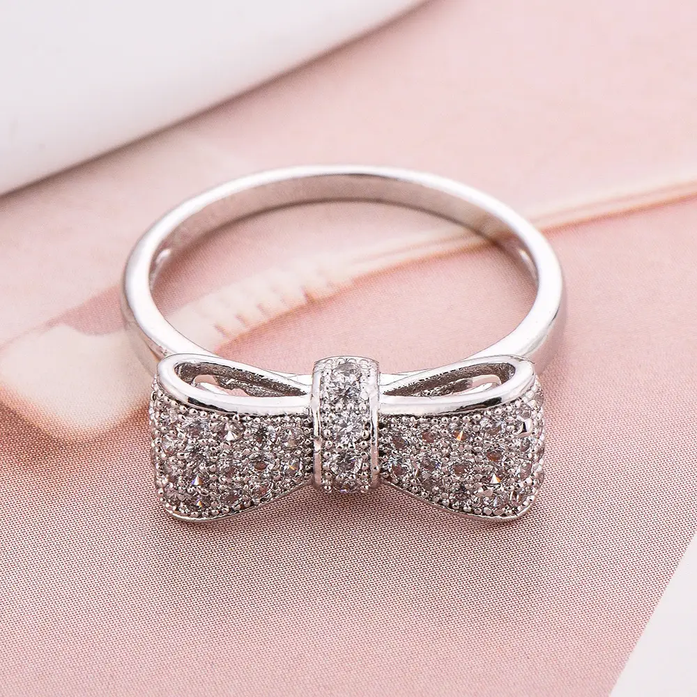 Zircon Bow Ring for Women Silver Plated - Image 3