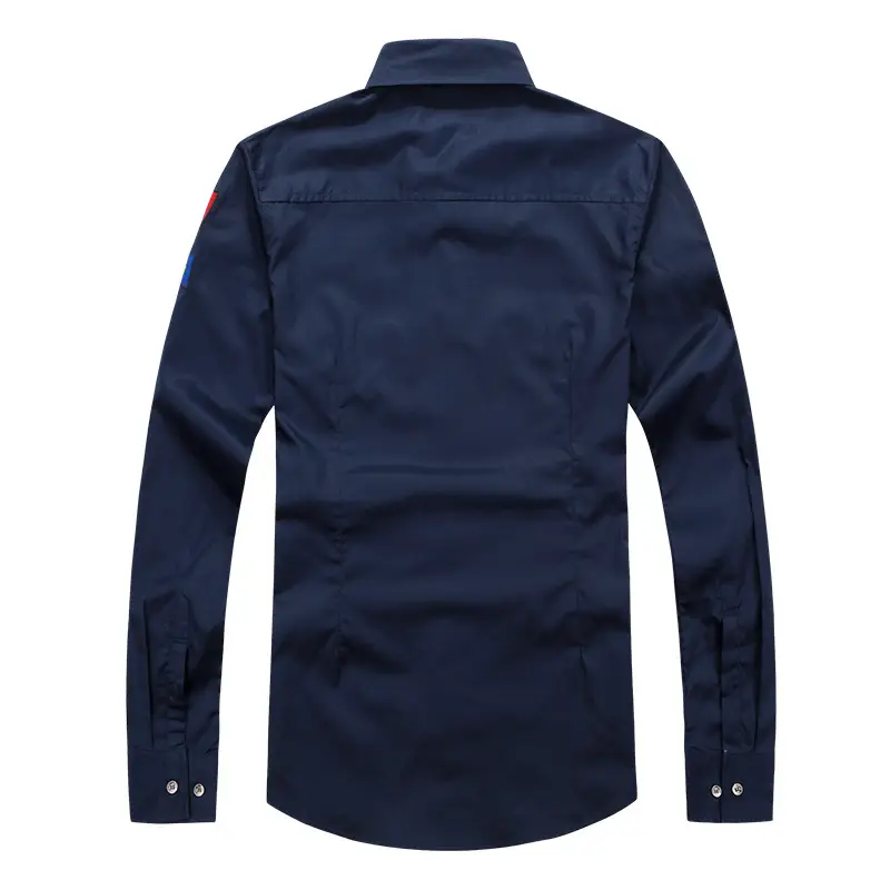 Men Navy Blue Army Style Long Sleeve Shirt - Image 5