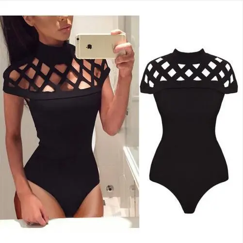 Black Crossed Flower Jump Suit for Women
