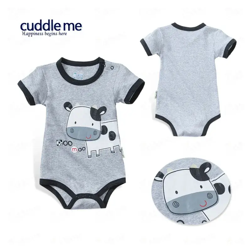 Newborn Cotton Short Sleeve Bag Fart Coat with Cow Print Light Blue - Image 2