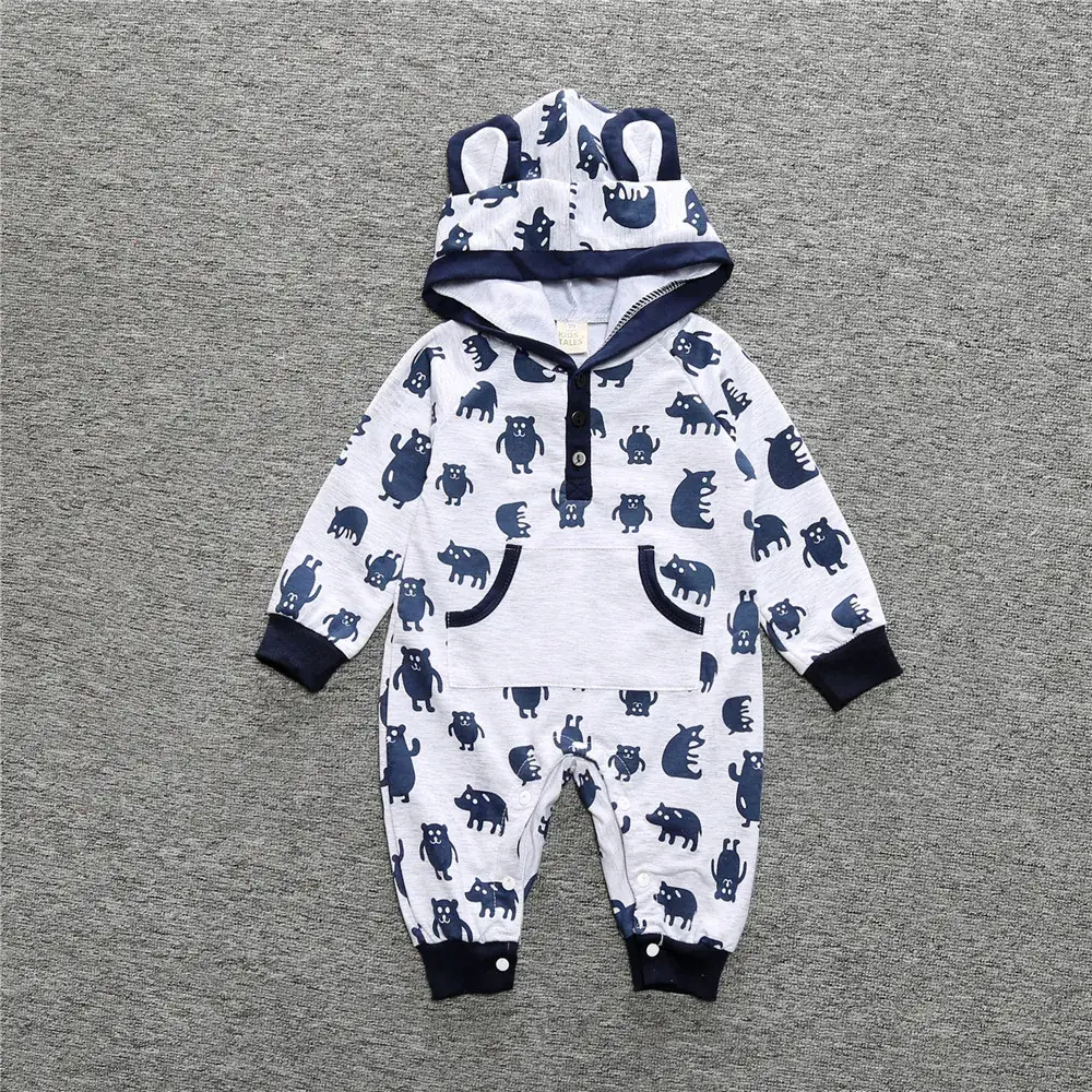New Baby Bear Hooded Hoodie Jump Suit White Red - Image 3