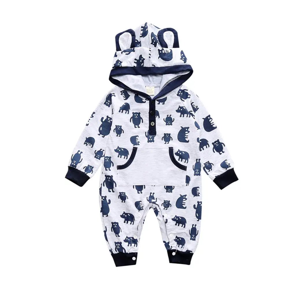 New Baby Bear Hooded Hoodie Jump Suit White Red - Image 5