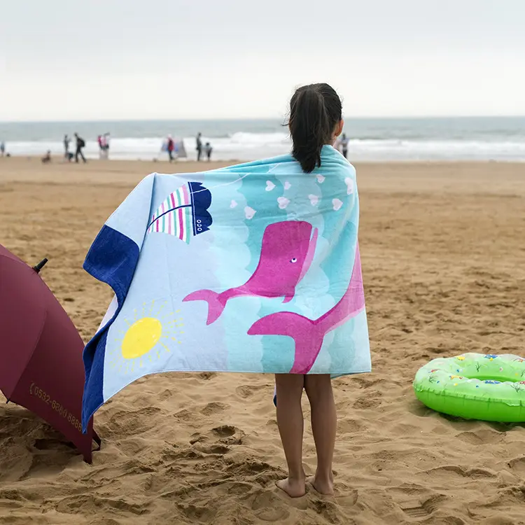 Pure Cotton Cartoon Beach Towel for Girls Large Size - Image 2