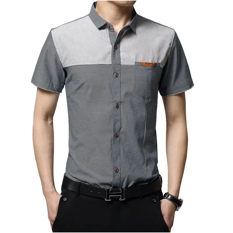 Men 2025 Summer Slim Fit Half Sleeve Shirt Blue Gray