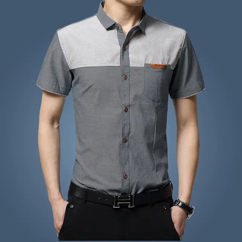 Men 2025 Summer Slim Fit Half Sleeve Shirt Blue Gray