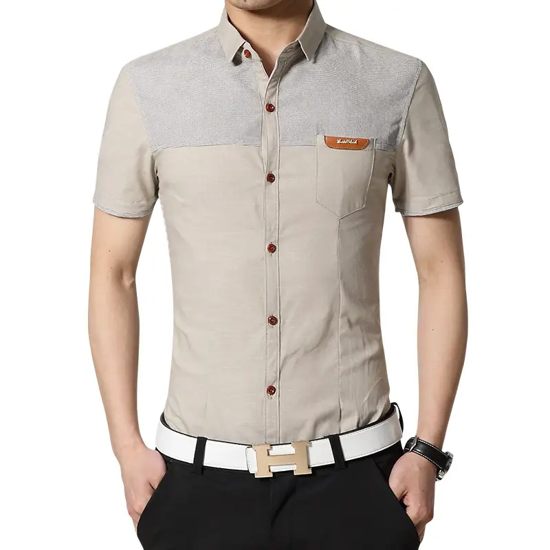Men 2025 Summer Slim Fit Half Sleeve Shirt Blue Gray
