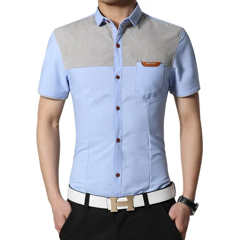 Men 2025 Summer Slim Fit Half Sleeve Shirt Blue Gray