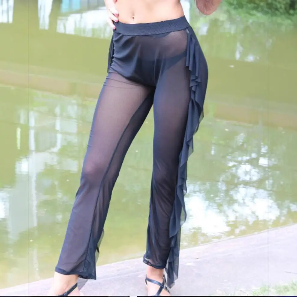 Wide Leg Ruffled Mesh Pants Red Aliexpress - Image 8