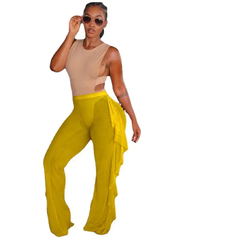Wide Leg Ruffled Mesh Pants Red Aliexpress - Image 5
