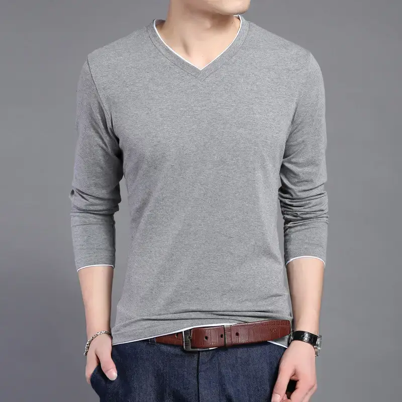 Men Navy Blue Long Sleeve Mercerized Cotton T-Shirt - Image 22