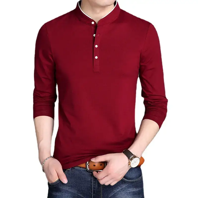 Men Navy Blue Long Sleeve Mercerized Cotton T-Shirt - Image 24